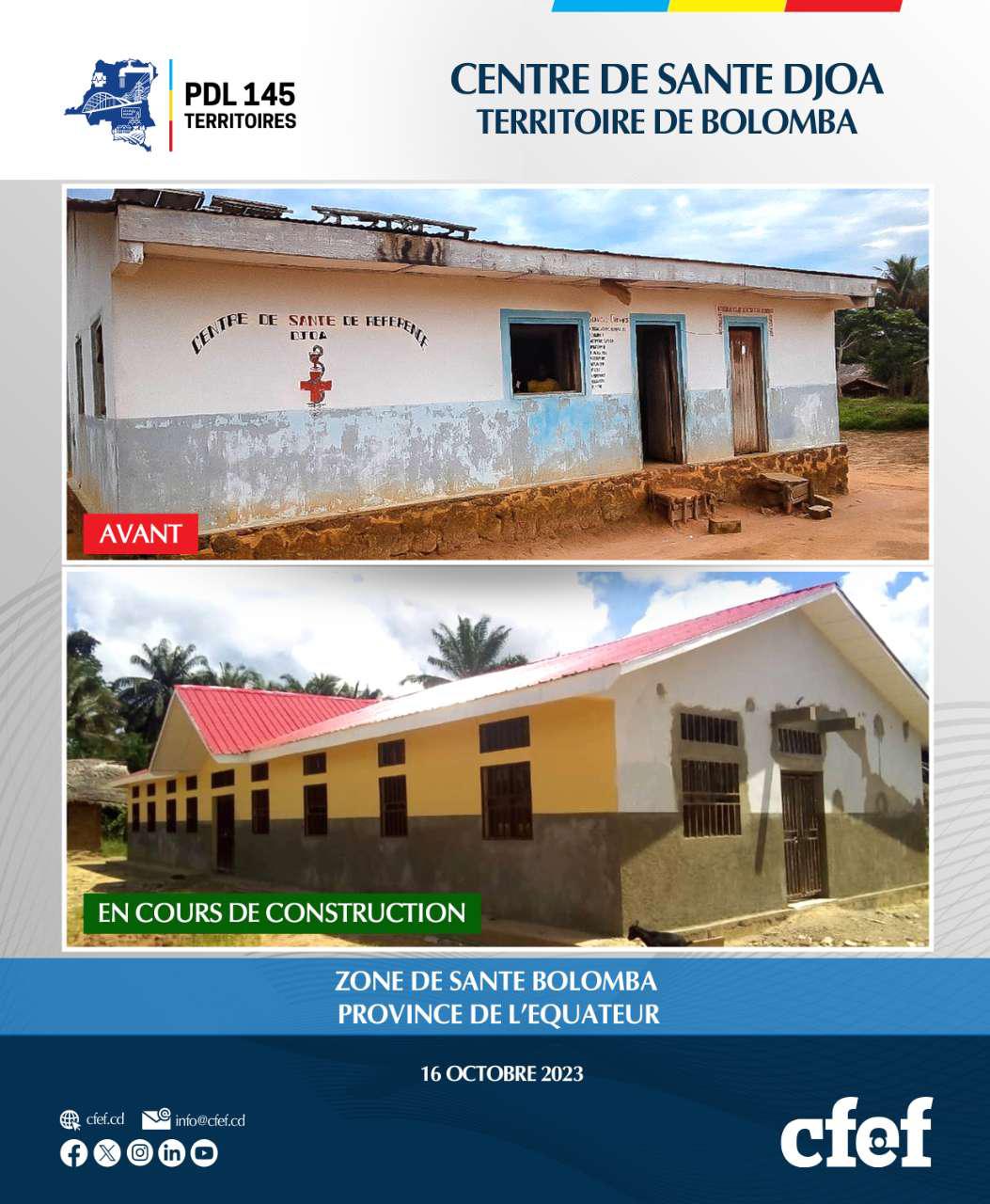 Centre de Santé DJOA - Territoire de Bolomba à l'Équateur